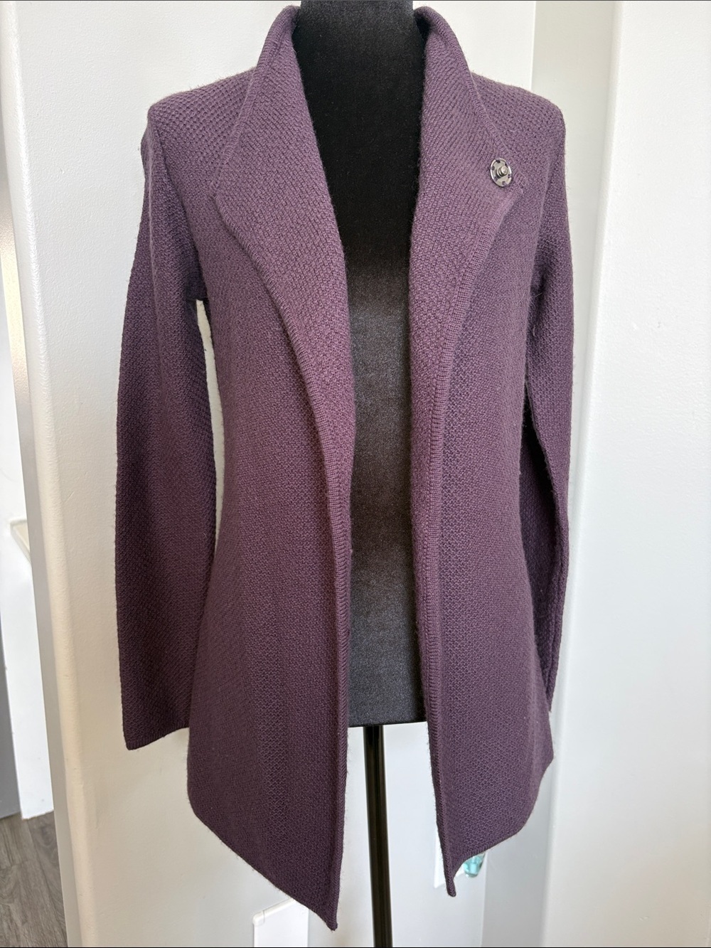 mercer & madison Wool blend Plum Textured Open-Front Cardigan - Picture 4 of 6